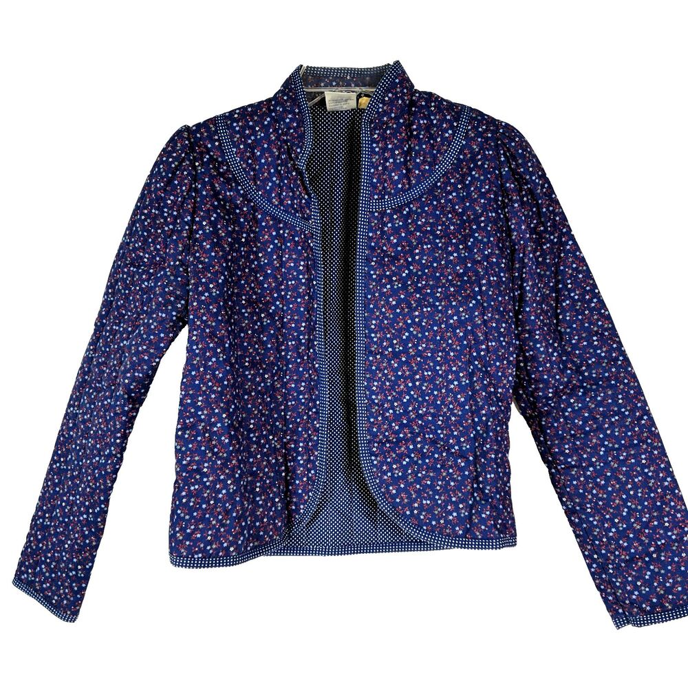 You Babes Navy Quilted Jacket Ditzy Floral Women Size Small Vintage CottageCore
